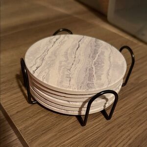 Marble Pattern Coaster Set with Holder